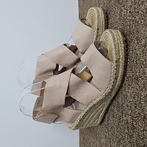 Eileen Fisher Willow‎ Espadrille Tumbled Leather Wedge Sandals Blush Sz 7.5